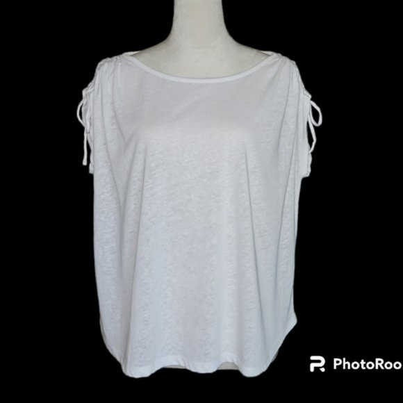 NWOT Joie Ruched Drawstring Shoulder Linen Blend T-shirt Top XL - Picture 1 of 5